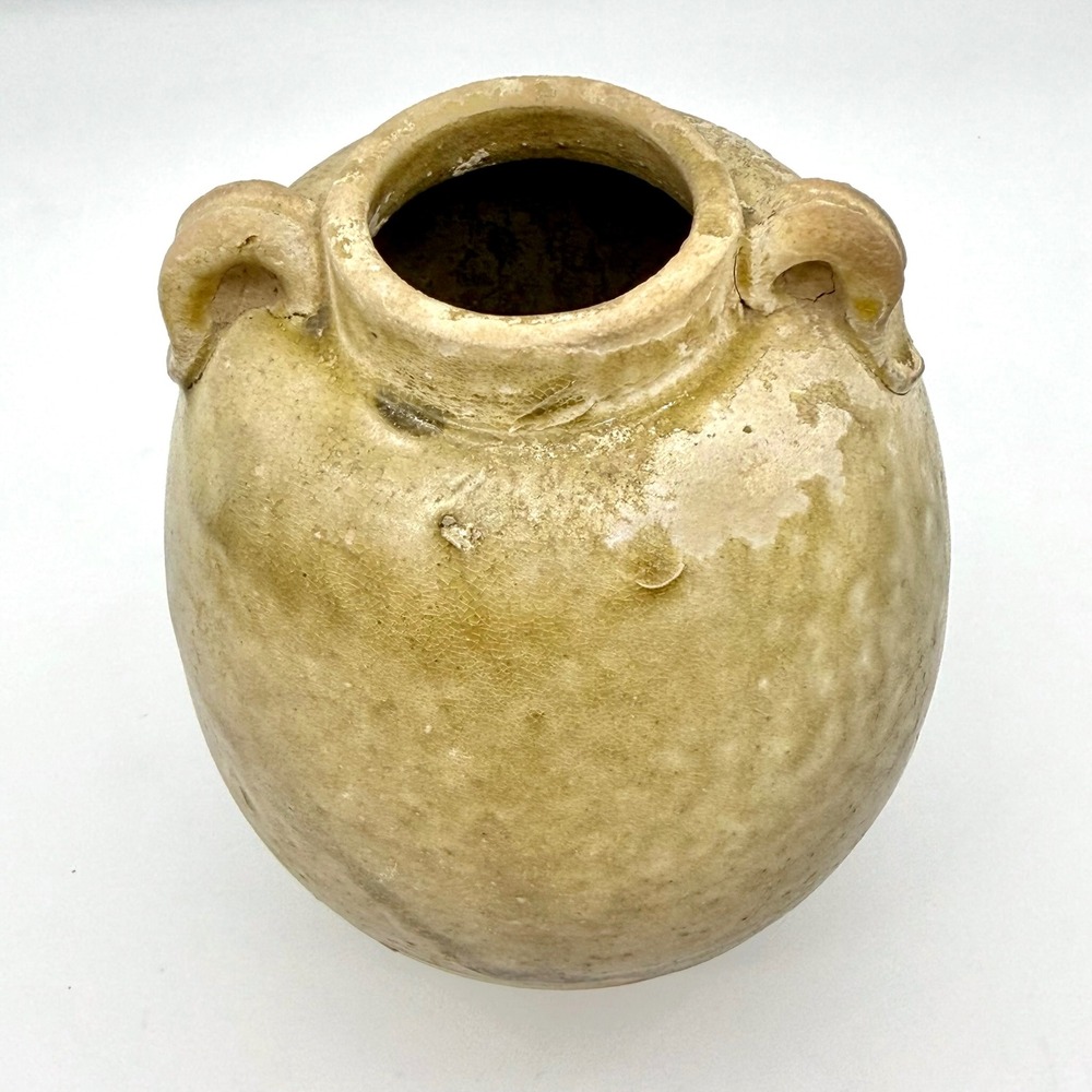 Reproduction Chinese Lug Jar Stoneware Wabi Sabi Green Crackle Glaze - Picture 2 of 14